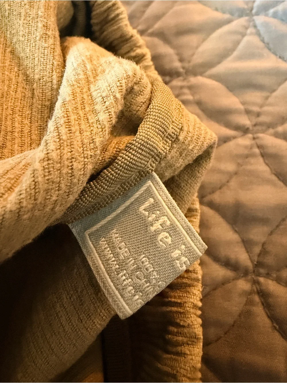 Vintage Life Is Good Corduroy Drawstring Backpack Cinch Bag Pink Heart Tan Y2K